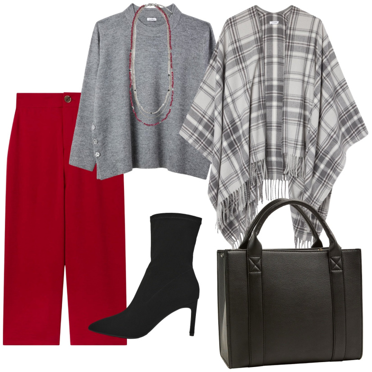Outfit donna - Colori di tendenza. per Tutti i giorni. Abbinamento con pantaloni a palazzo, maglieria, stivali, cappotti, borse tote, collane.