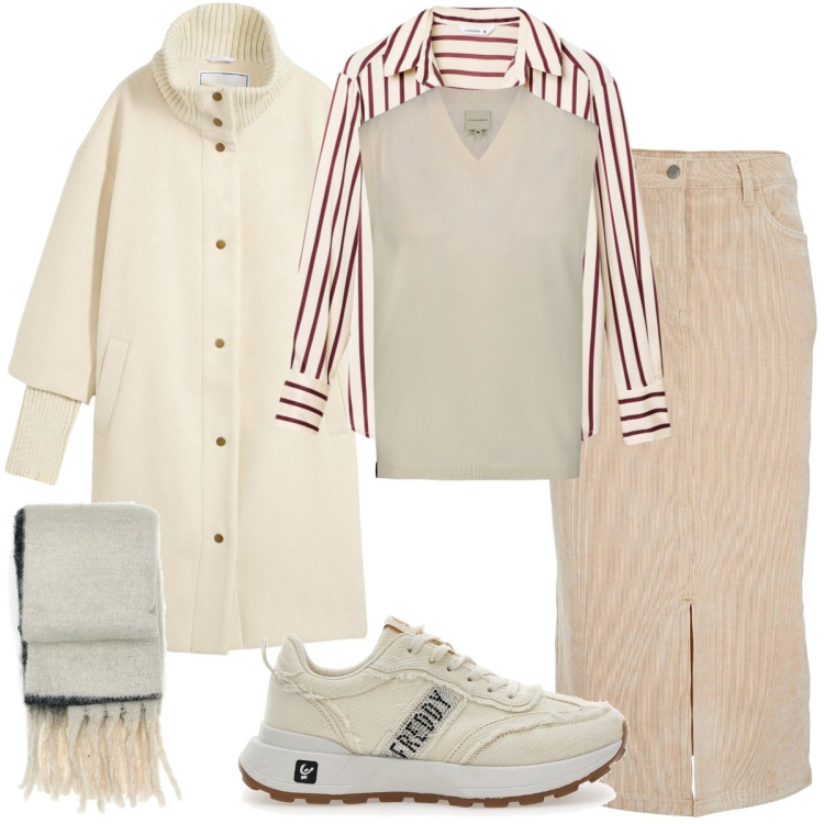 Outfit donna - La perfetta sintesi tra comfort e stile. Stile Casual per Tutti i giorni. Abbinamento con cappotti, gonne longuette, camicie, maglieria, sneakers, sciarpe.