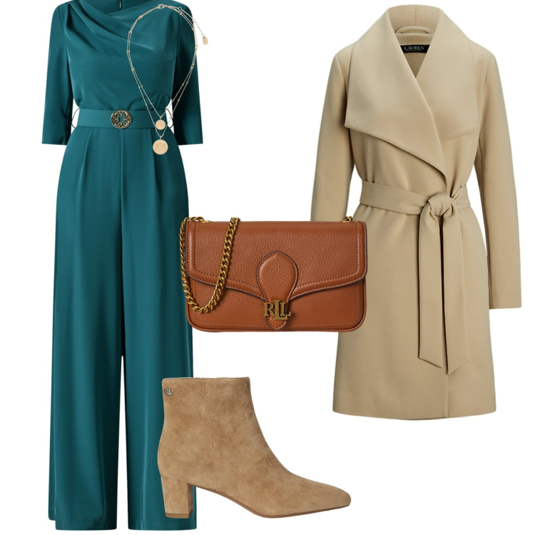 Outfit donna - Ottanio Power. per Ufficio. Abbinamento con vestiti chemisier, clutch, cappotti, ciondoli, stivaletti.