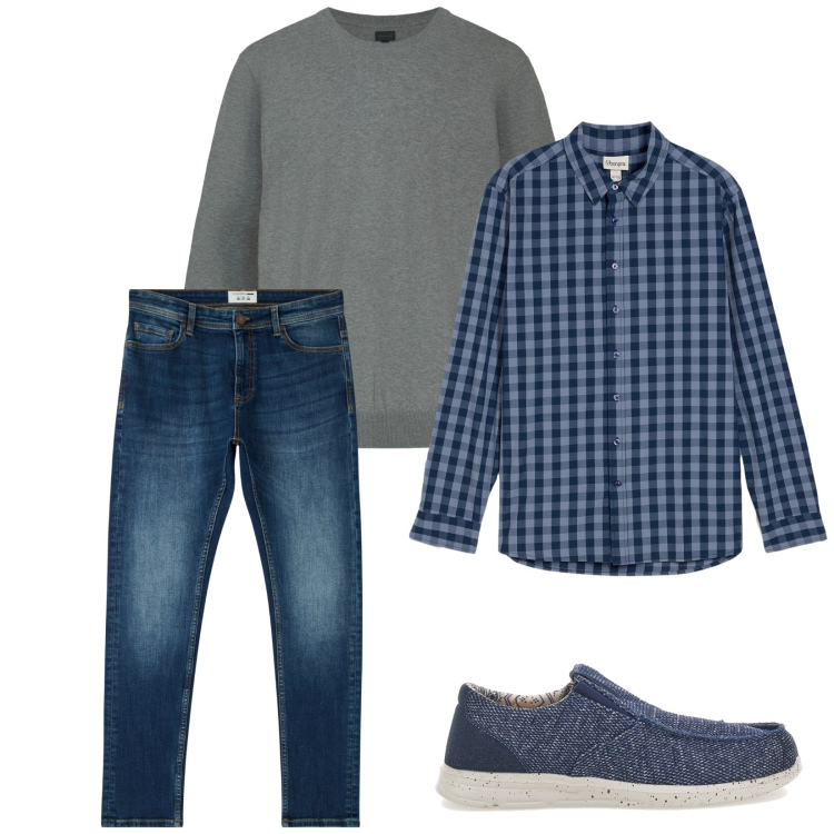Outfit uomo - Total look #2257486. Stile Casual per Tutti i giorni. Abbinamento con camicie, jeans skinny, maglieria, scarpe stringate.