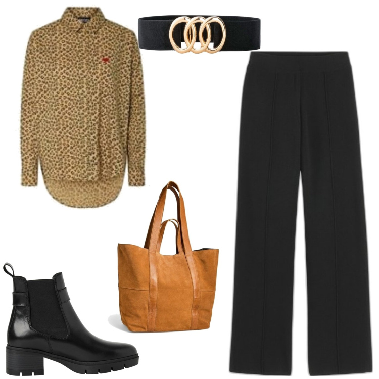 Outfit mujer - Casual #10994. Estilo Casual para Todos los días. Combinación con cinturones, pantalones, camisas, bolso tote, botines.
