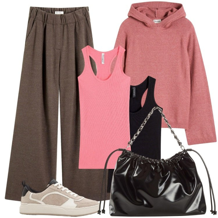 Outfit donna - Total look #2257500. Stile Basic per Tutti i giorni. Abbinamento con canottiere, pantaloni, maglieria, shopping bag, sneakers.