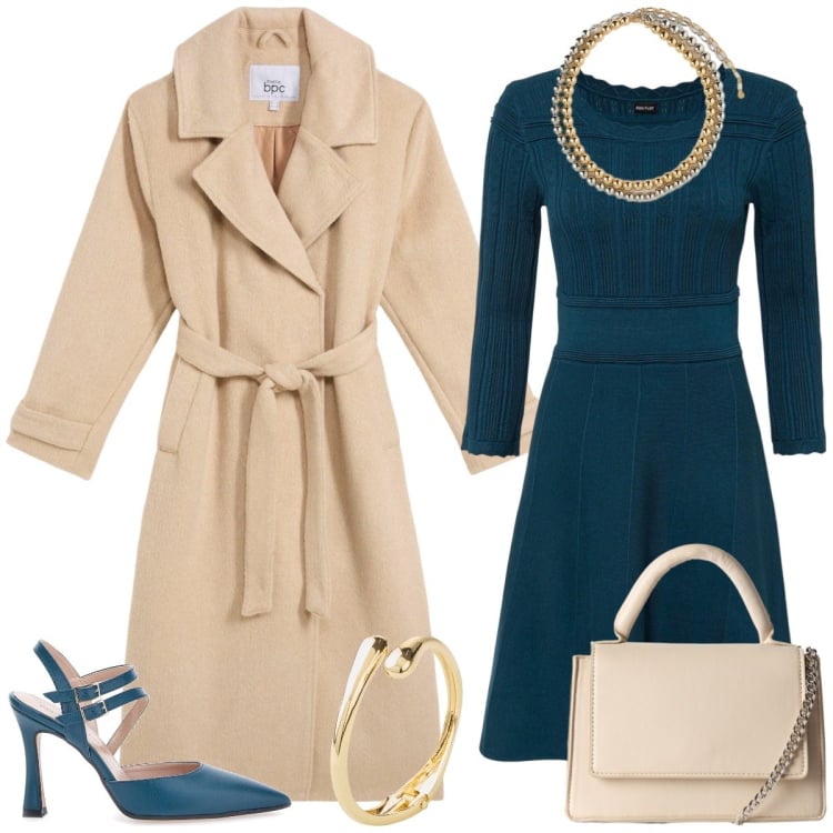 Outfit donna - Total look #2257521. Stile Chic per Tutti i giorni. Abbinamento con vestiti, cappotti, braccialetti, borse a tracolla, décolleté, collane.