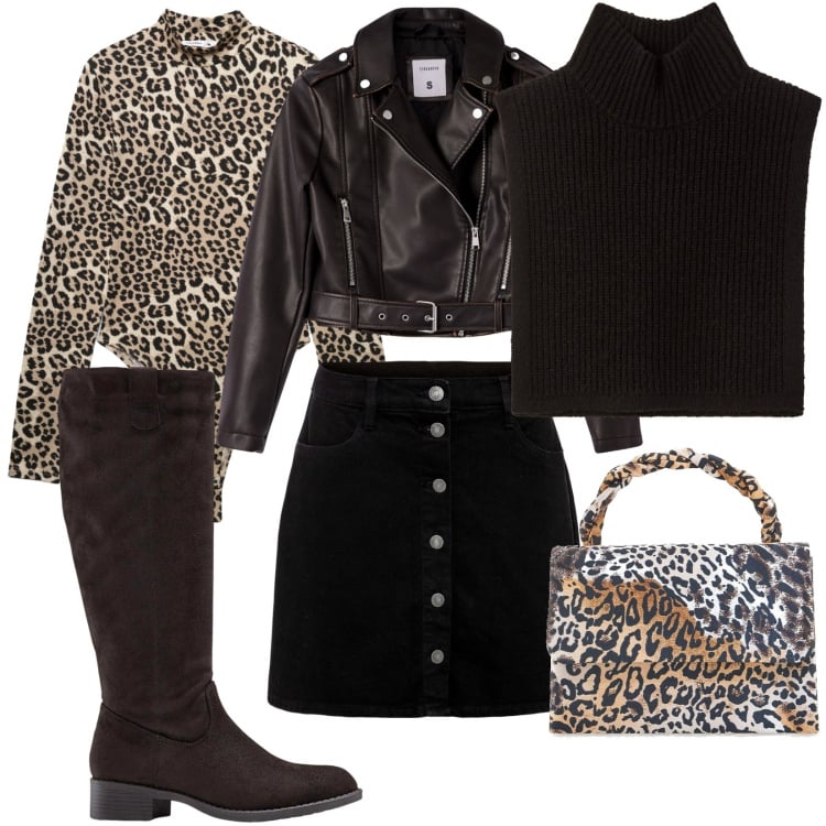 Outfit donna - Total look #2257538. Stile Trendy per Tutti i giorni. Abbinamento con stivali, gonne, giacche, cappotti, body, pochette.