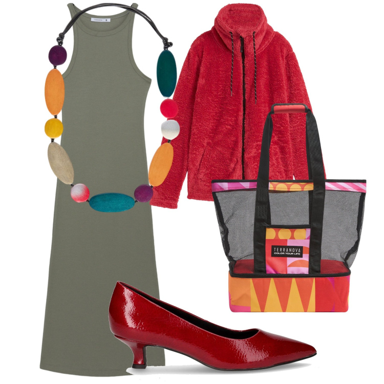 Outfit donna - Total look. Stile Glamour per Ufficio. Abbinamento con blazer, vestiti lunghi, borse tote, collane, décolleté.