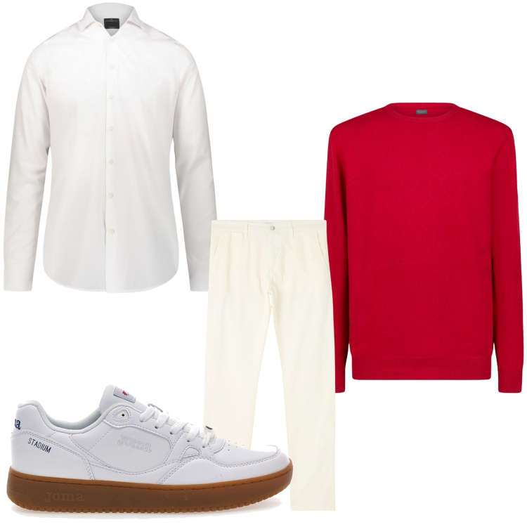 Outfit uomo - Rosso per me. Stile Casual per Tutti i giorni. Abbinamento con pantaloni chino, sneakers, camicie, maglieria.