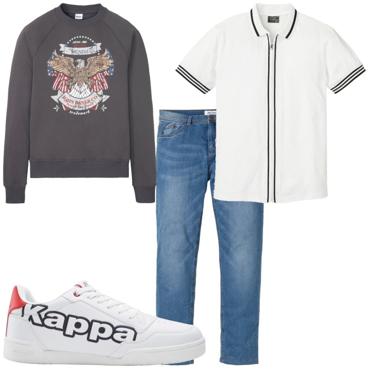 Outfit homme - Urban #4734. Style Urban pour Tous les jours. Assortir avec sweat-shirts, polos, sneakers, jean coupe droite.