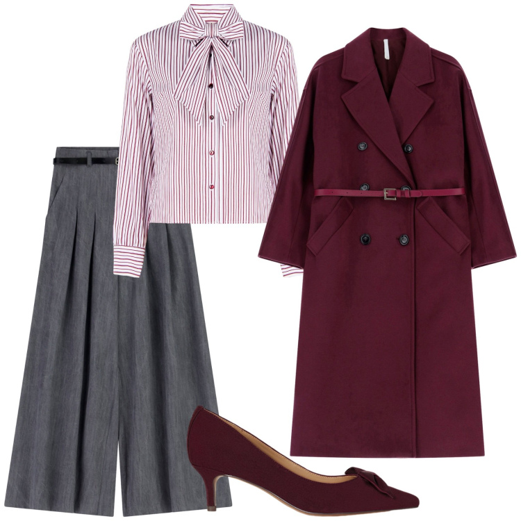 Outfit donna - Total look #2257590. Stile Chic per Ufficio. Abbinamento con camicie, pantaloni a palazzo, cappotti, décolleté.