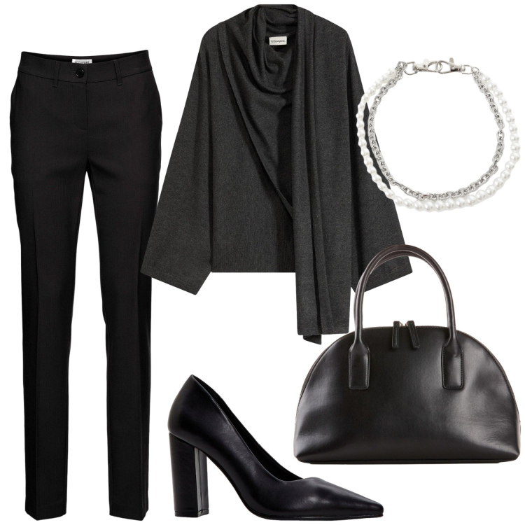 Outfit donna - Total look #2257626. Stile Minimal per Tutti i giorni. Abbinamento con maglieria, pantaloni, décolleté, shopping bag, braccialetti.