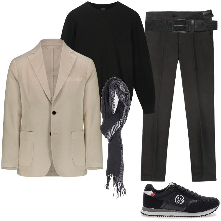 Outfit uomo - Total look #2257630. Stile Casual per Tutti i giorni. Abbinamento con cinture, sneakers, giacche, sciarpe, pantaloni chino, maglieria.