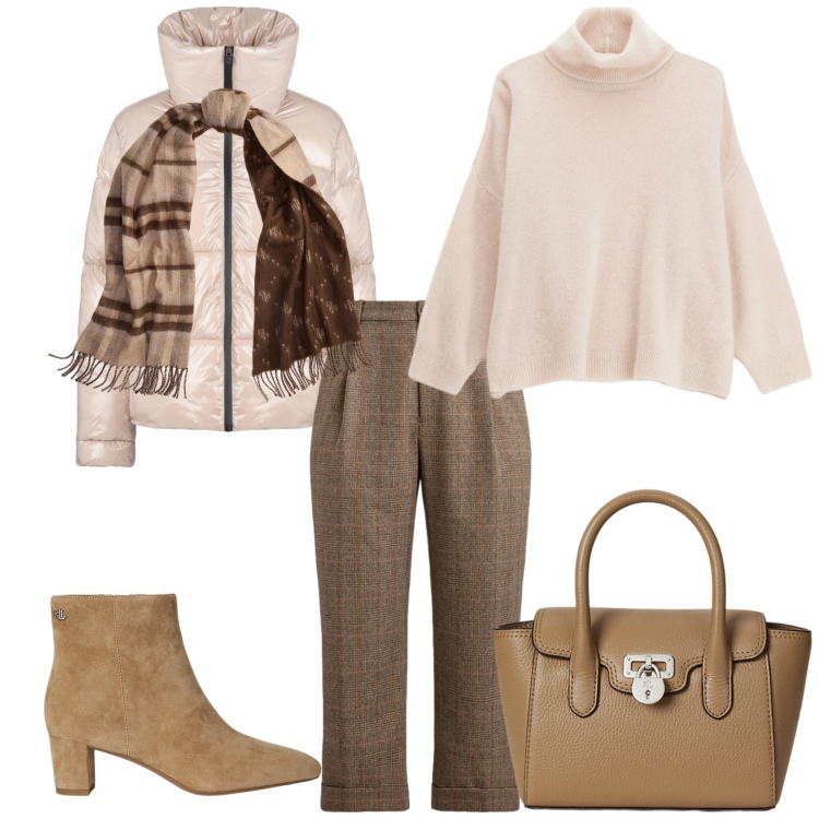 Outfit donna - Total look #2257634. Stile Casual chic per Tutti i giorni. Abbinamento con maglieria, blazer, pantaloni, stivaletti, borse a mano, sciarpe.