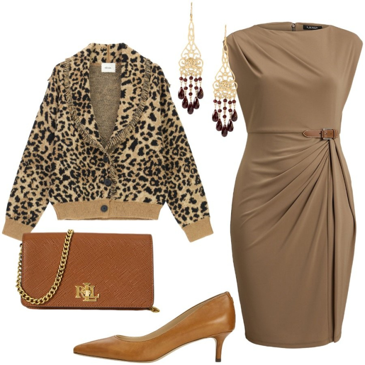 Outfit donna - Il cardigan come giacca. Stile Chic per Serata fuori. Abbinamento con cardigans, vestiti, décolleté, borse a tracolla, orecchini.