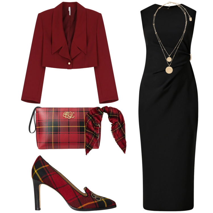 Outfit donna - Total look #2257645. Stile Bon Ton per Serata fuori. Abbinamento con vestiti a tubino, blazer, ciondoli, pochette, décolleté, sciarpe.