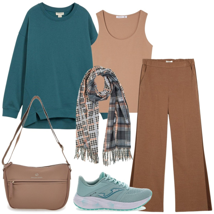 Outfit donna - Total look #2257648. Stile Urban per Scuola/Università. Abbinamento con pantaloni, felpe, top, sciarpe, sneakers, borse a tracolla.