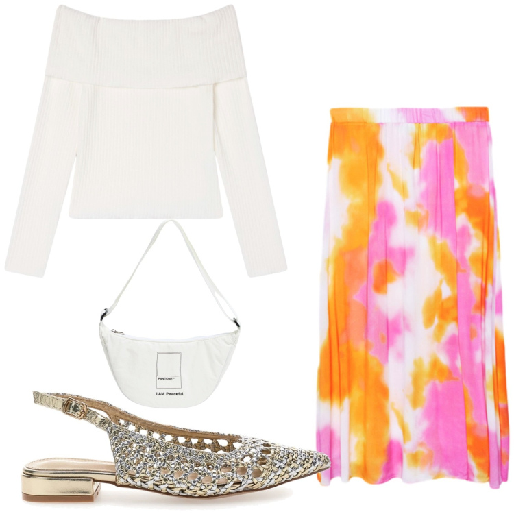 Outfit donna - La gonna multicolor. Stile Casual per Tutti i giorni. Abbinamento con marsupi, maglieria, ballerine, gonne lunghe.
