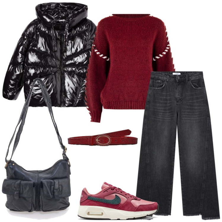 Outfit donna - Università. Stile Casual per Scuola/Università. Abbinamento con jeans, bomber, cinture, maglieria, sneakers, borse a tracolla.
