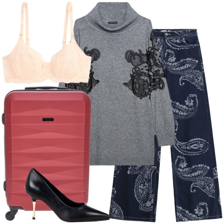 Outfit donna - Total look #2257660. Stile Chic per Tutti i giorni. Abbinamento con jeans, décolleté, reggiseni, maglieria, valigie.