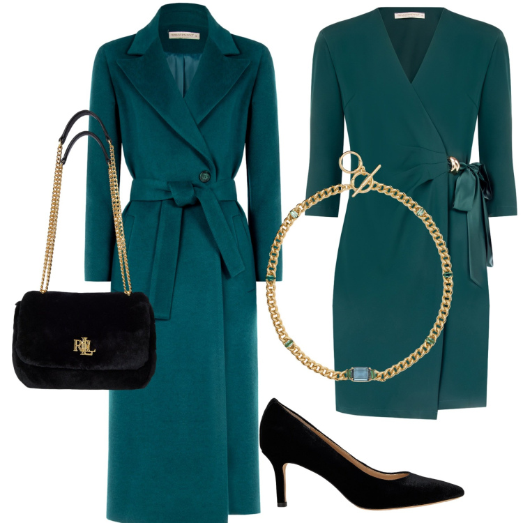 Outfit donna - Ottanio Power. Stile Chic per Cerimonia. Abbinamento con vestiti corti, cappotti, borse a spalla, décolleté, collane.