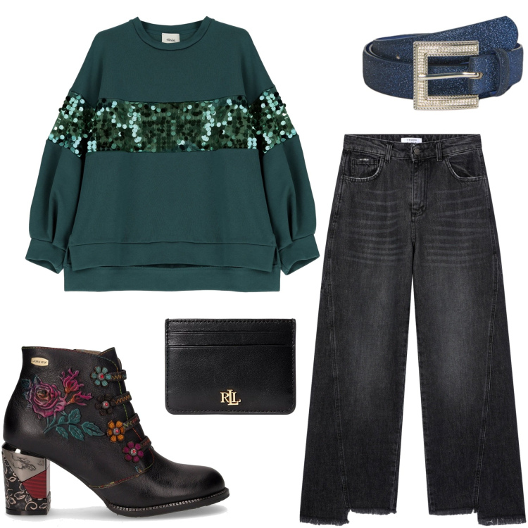 Outfit donna - Ottanio Power. Stile Casual per Tutti i giorni. Abbinamento con jeans, felpe, portafogli, stivaletti, cinture.