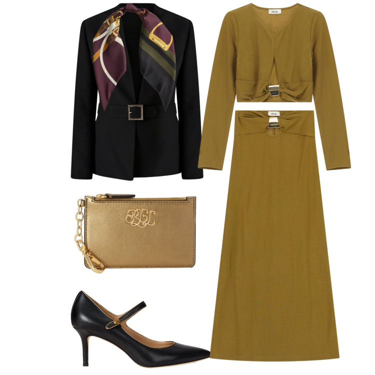 Outfit donna - Total look #2257675. Stile Bon Ton per Cerimonia. Abbinamento con blazer, top, gonne lunghe, décolleté, portafogli, foulard.