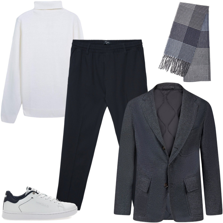 Outfit uomo - Total look #2257699. Stile Casual per Serata speciale. Abbinamento con maglieria, pantaloni, sciarpe, giacche, sneakers.