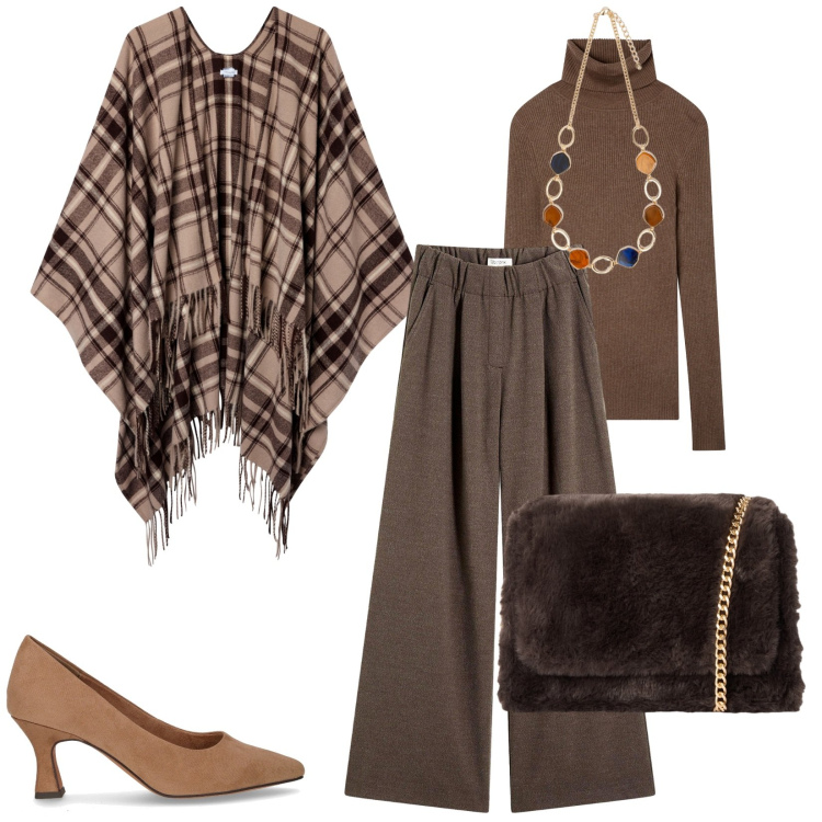 Outfit donna - Total look #2257714. Stile Casual chic per Tutti i giorni. Abbinamento con pantaloni, cappotti, maglieria, borse a tracolla, décolleté, collane.
