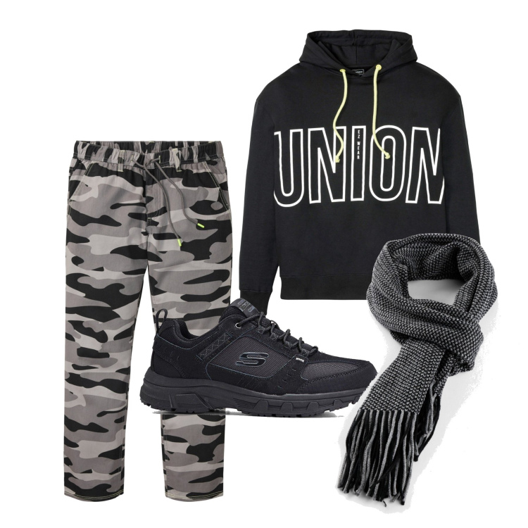 Outfit homme - Octobre. Style Urban pour Tous les jours. Assortir avec écharpes, sweats à capuche, pantalon , sneakers.