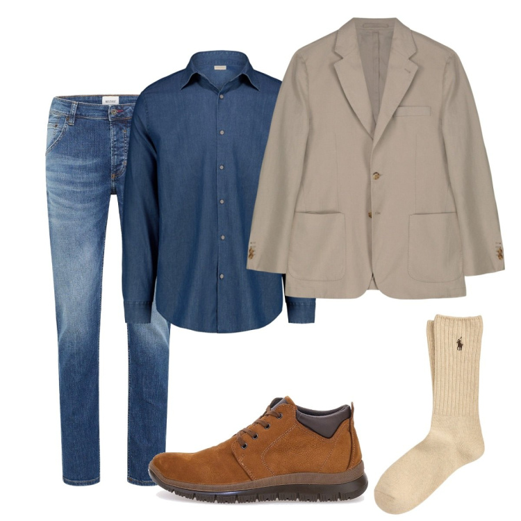 Outfit uomo - Total look #2257736. Stile Casual per Tutti i giorni. Abbinamento con jeans dritti, calzini, scarpe stringate, camicie, giacche.