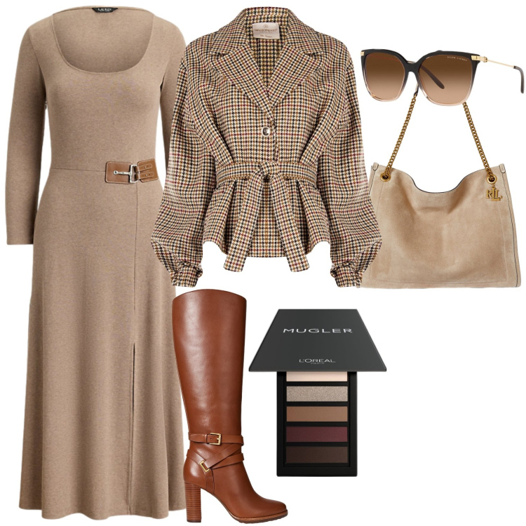 Outfit donna - Total look #2257741. Stile Casual chic per Ufficio. Abbinamento con ombretti, caban, stivali, occhiali da sole, borse tote, vestiti.