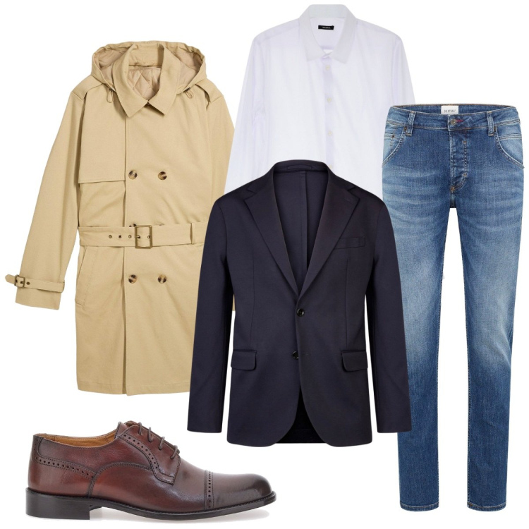 Outfit uomo - Total look #2257745. Stile Casual per Tutti i giorni. Abbinamento con jeans dritti, trench, camicie, giacche, scarpe stringate.