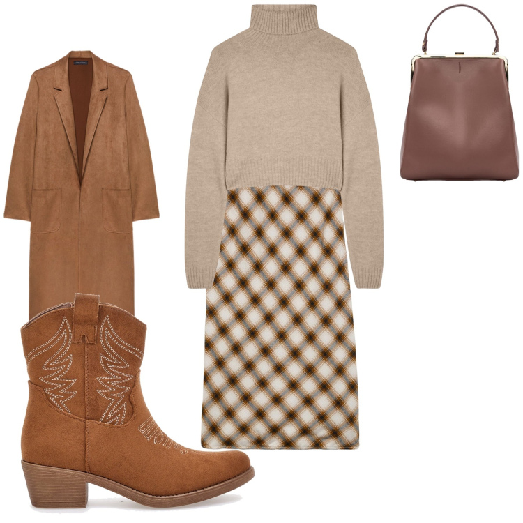Outfit donna - Cam. Abbinamento con gonne longuette, maglieria, borse a spalla, stivaletti texani, trench.