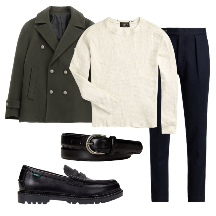 Outfit uomo - Total look #2257750. Stile Business/Elegante per Ufficio. Abbinamento con cappotti, maglieria, scarpe stringate, cinture, pantaloni.