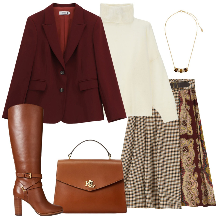 Outfit donna - Gonna e stivali @antonellal. Stile Casual chic per Ufficio. Abbinamento con blazer, maglieria, gonne, stivali, borse a mano, collane.