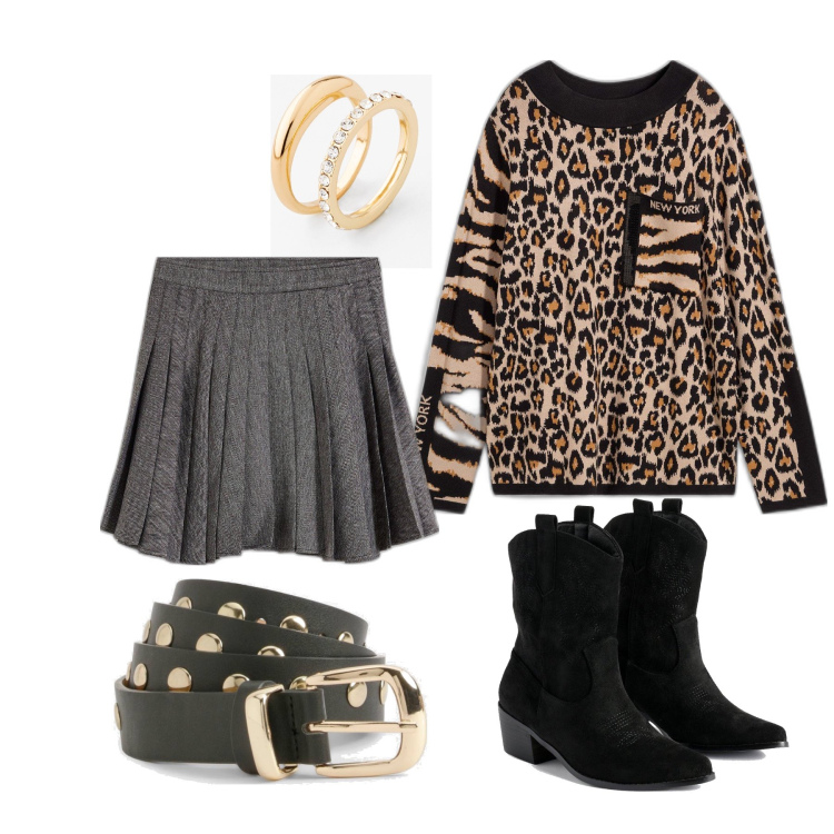Outfit femme - Octobre. Style Tendance pour Tous les jours. Assortir avec minijupes, bagues, pulls, bottines, ceintures.