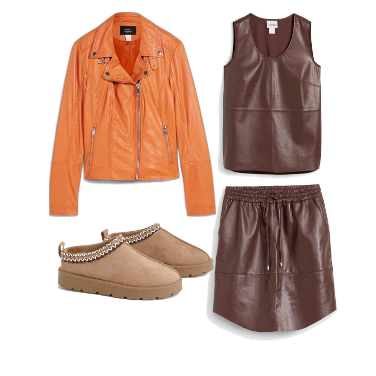 Outfit femme - Octobre. Style Urban pour Tous les jours. Assortir avec blazers, débardeurs à bretelles, jupes, pantoufles.