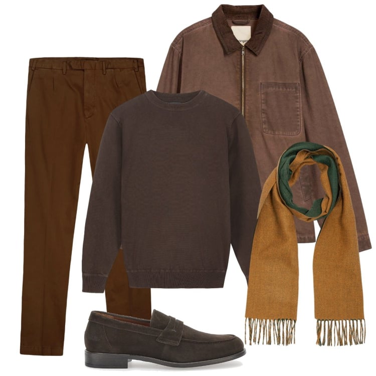 Outfit uomo - Total look #2257781. Stile Trendy per Ufficio. Abbinamento con giacche, scarpe stringate, pantaloni, maglieria, sciarpe.