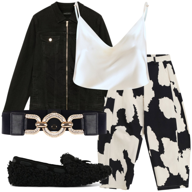 Outfit donna - Total look #2257785. Stile Chic per Tutti i giorni. Abbinamento con cinture, canottiere, pantaloni a palazzo, mocassini, blazer.