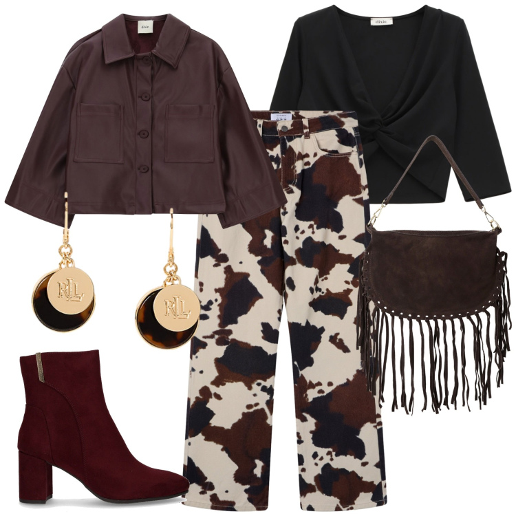 Outfit donna - I pant Terranova. Stile Trendy per Tutti i giorni. Abbinamento con jeans, borse a tracolla, blazer, top, orecchini, stivaletti.