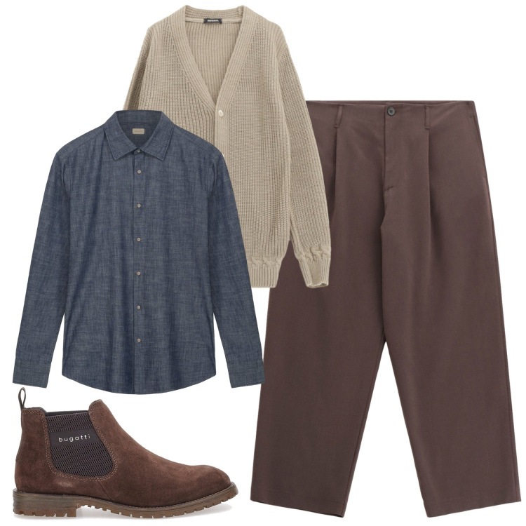 Outfit uomo - Total look #2257811. Stile Trendy per Tutti i giorni. Abbinamento con pantaloni, cardigans, stivali e stivaletti, camicie.