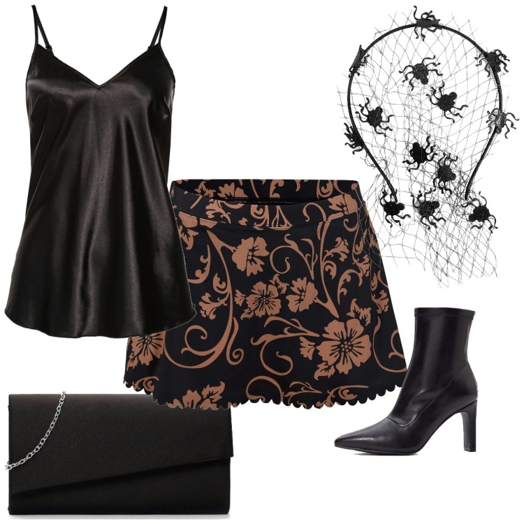 Outfit femme - Sorcière. Style Casual chic pour Soirée dehors. Assortir avec jupes, bottines, hauts, pochette, serre-têtes.