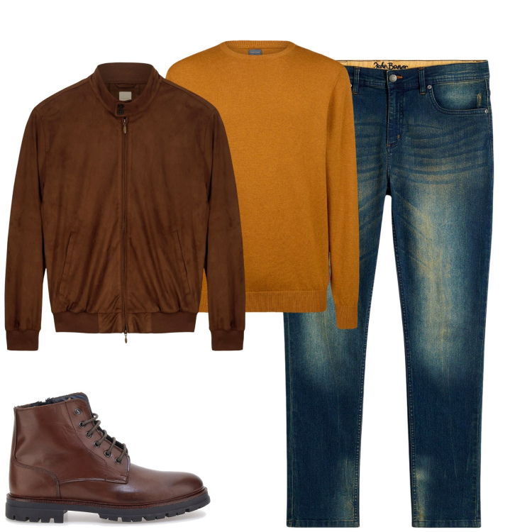 Outfit uomo - Fall. Stile Casual per Tutti i giorni. Abbinamento con jeans slim fit, maglieria, giacche, anfibi.