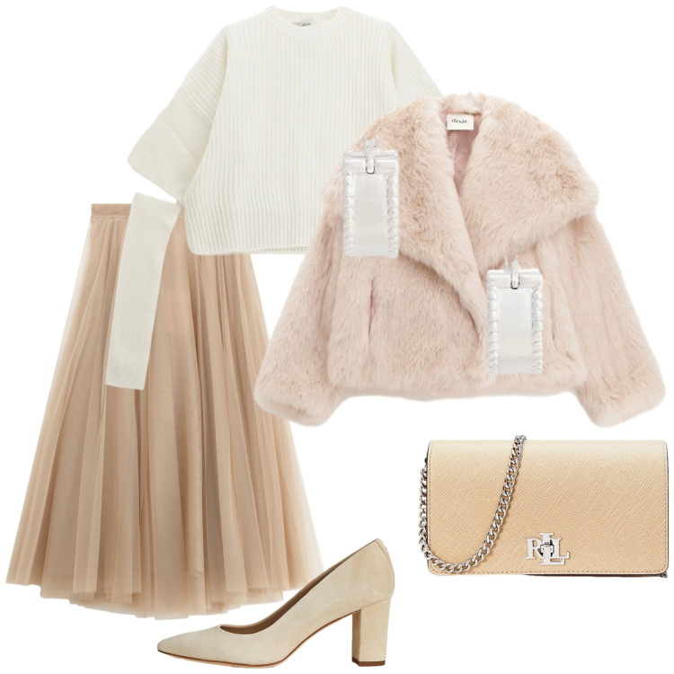 Outfit donna - Fall in love. Stile Glamour per Serata fuori. Abbinamento con gonne lunghe, blazer, maglieria, orecchini, décolleté, borse a tracolla.