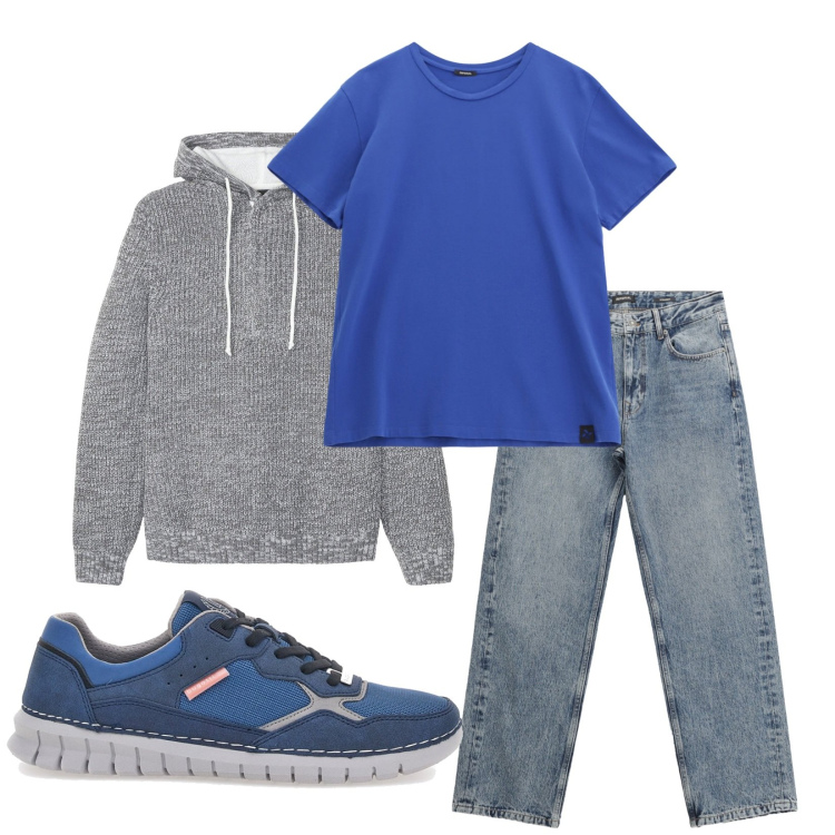Outfit uomo - Total look #2257890. Stile Casual per Tutti i giorni. Abbinamento con maglieria, t-shirt, jeans dritti, sneakers.