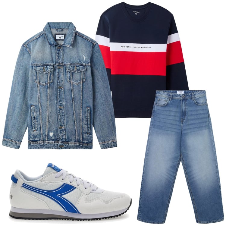 Outfit uomo - Total look #2257896. Stile Casual per Tutti i giorni. Abbinamento con giacche, felpe con cappuccio, jeans, sneakers.
