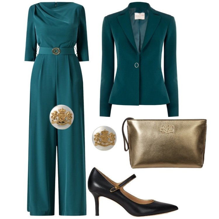 Outfit donna - Ottanio Power. Stile Chic per Cerimonia. Abbinamento con vestiti chemisier, blazer, orecchini, décolleté, pochette.