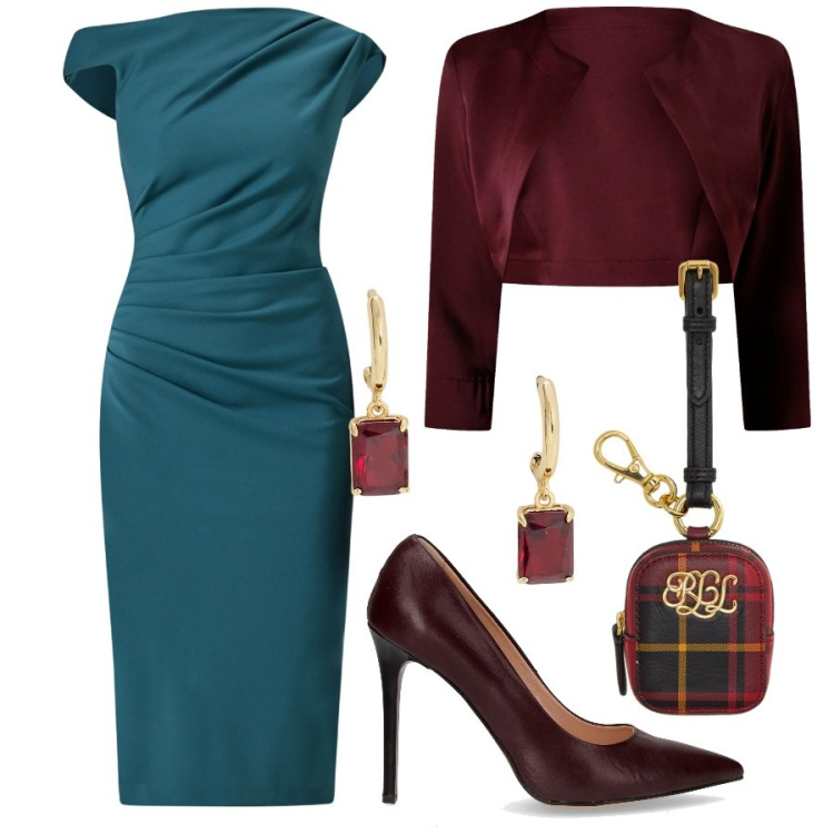 Outfit donna - Ottanio Power. Stile Chic per Cerimonia. Abbinamento con vestiti a tubino, bolero, pochette, orecchini, décolleté.