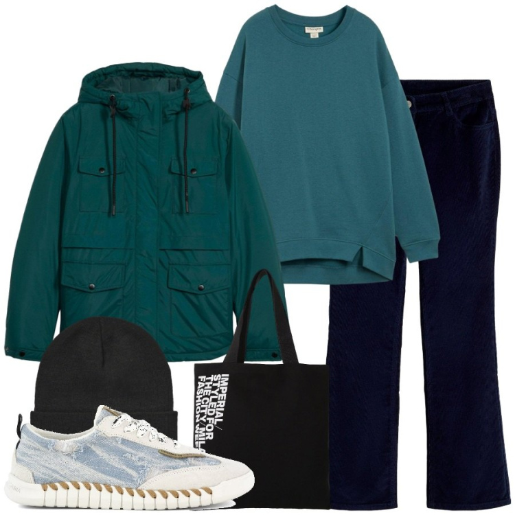 Outfit donna - Ottanio Power. Stile Sporty chic per Tutti i giorni. Abbinamento con pantaloni, blazer, felpe, berretti, shopping bag, sneakers.