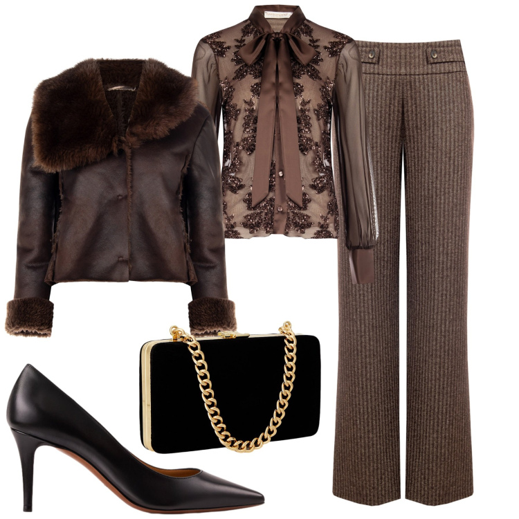 Outfit donna - Chic. Stile Chic per Cerimonia. Abbinamento con giacche, camicie, pantaloni, clutch, décolleté.