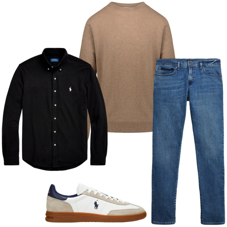 Outfit uomo - Total look #2257927. Stile Trendy per Tutti i giorni. Abbinamento con camicie, sneakers, jeans, maglieria.