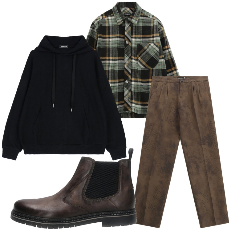 Outfit uomo - Total look #2257928. Stile Casual per Tutti i giorni. Abbinamento con pantaloni, camicie, felpe con cappuccio, stivali e stivaletti.